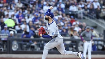May 24, 2025; New York City, New York, USA;  Los Angeles Dodgers starting pitcher Tony Gonsolin (26) pitches in the first inning against the Los Angeles Dodgers at Citi Field. Mandatory Credit: Wendell Cruz-Imagn Images