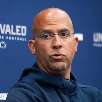 Penn State head football coach James Franklin speaks to reporters during a press conference in State College. 