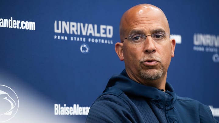 Penn State head football coach James Franklin speaks to reporters during a press conference in Holuba Hall. 