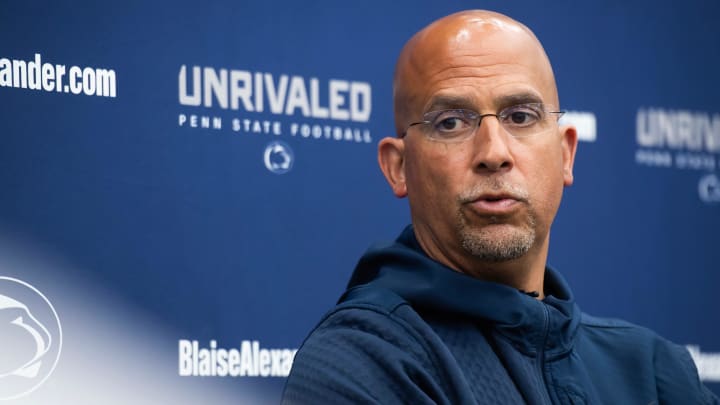 Penn State head football coach James Franklin speaks to reporters during a press conference in Holuba Hall on Thursday, June 13, 2024, in State College.