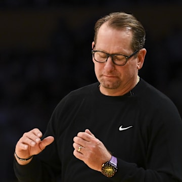  Philadelphia 76ers head coach Nick Nurse reacts against the Los Angeles Lakers during the first half at Crypto.com Arena. Mandatory Credit: Jonathan Hui-Imagn Images