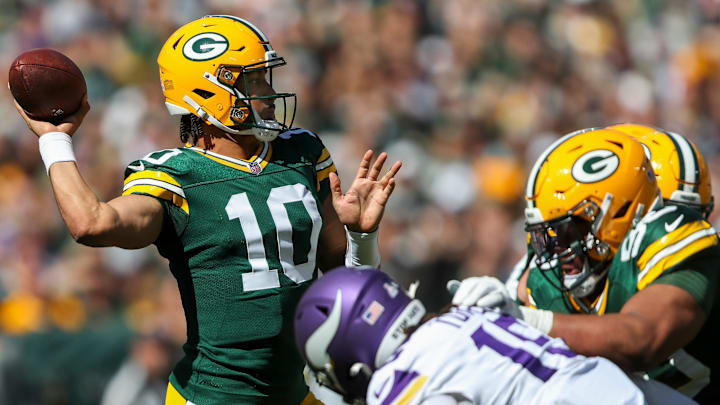 Green Bay Packers quarterback Jordan Love (10) passes the ball against the Minnesota Vikings on Sunday, September 29, 2024, at Lambeau Field in Green Bay, Wis. The Vikings won the game, 31-29.
Tork Mason/USA TODAY NETWORK-Wisconsin