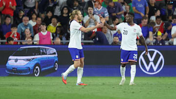 Tim Ream and Folarin Balogun during the USMNT's friendly win over Japan.