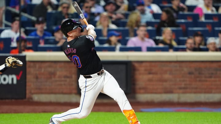 Jun 14, 2024; New York City, New York, USA; New York Mets first baseman Pete Alonso (20) at bat against the San Diego Padres during the third inning at Citi Field. Mandatory Credit: Gregory Fisher-USA TODAY Sports