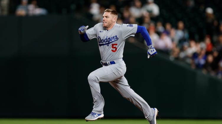 Sep 26, 2023; Denver, Colorado, USA; Los Angeles Dodgers first baseman Freddie Freeman (5) runs to