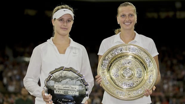  Eugenie Bouchard fell to Petra Kvitova in the 2014 Wimbledon final.