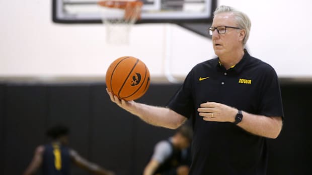 Iowa head coach Fran McCaffery watches practice Monday, July 8, 2024 in Iowa City, Iowa.