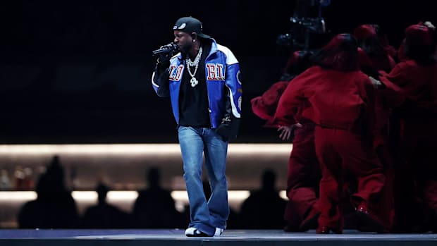Recording artist Kendrick Lamar performs during halftime Super Bowl LIX at Caesars Superdome. Mandatory Credit: Bill Streiche