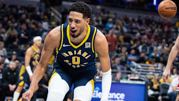 Tyrese Haliburton celebrates a basket
