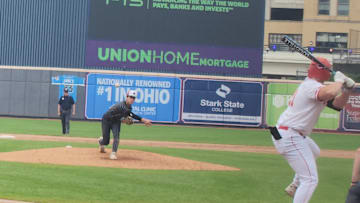 University School senior Aaron Moss delivers a pitch against Wapakoneta in the OHSAA Division III state semifinals at Akron's Canal Park on Friday, June 13, 2025. University School won 4-0 and Moss threw a complete game. | Ryan Isley, SBLive Sports