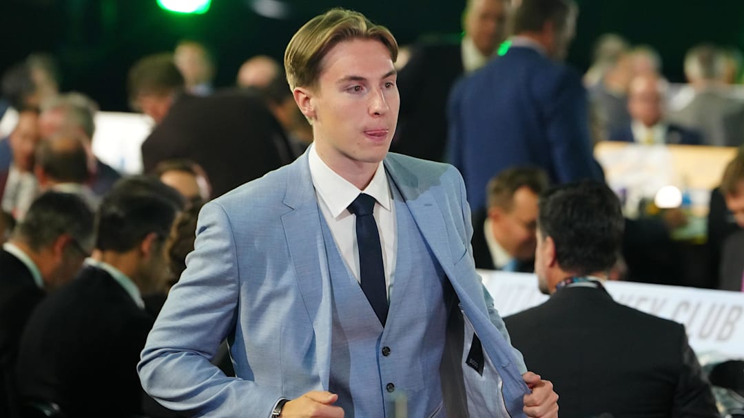 Jun 28, 2024; Las Vegas, Nevada, USA; Emil Hemming is selected by the Dallas Stars with the 29th overall pick in the first round of the 2024 NHL Draft at The Sphere. Mandatory Credit: Stephen R. Sylvanie-Imagn Images