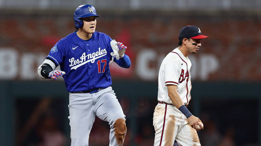 Los Angeles Dodgers designated hitter Shohei Ohtani on second base