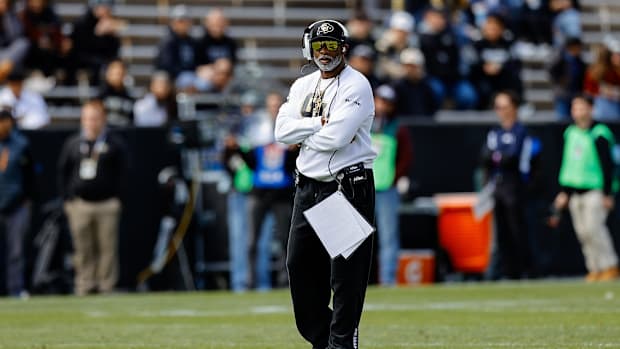 Apr 19, 2025; Boulder, CO, USA; Colorado Buffaloes head coach Deion Sanders during the spring game at Folsom Field. Mandatory