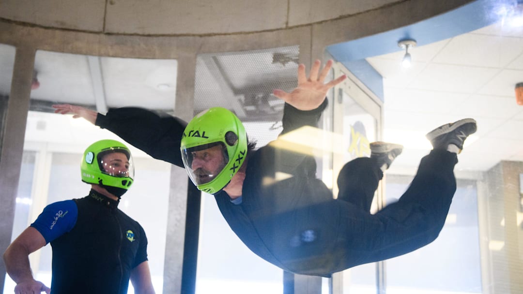 Reporter Rodger Mullen takes instructions from David Nance while indoor skydiving at Paraclete XP on Wednesday, Nov. 4, 2020.

Ncfay 111320 Wkn Skydive 12