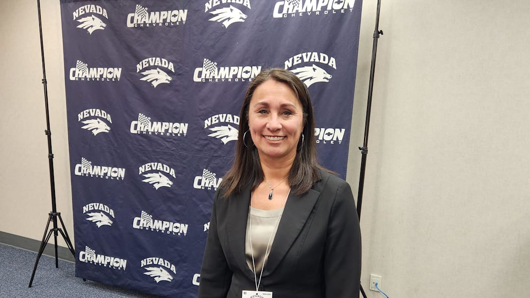 Mountain West commissioner Gloria Nevarez speaks to the media on Wednesday, Feb. 28-29 at Lawlor Events Center.