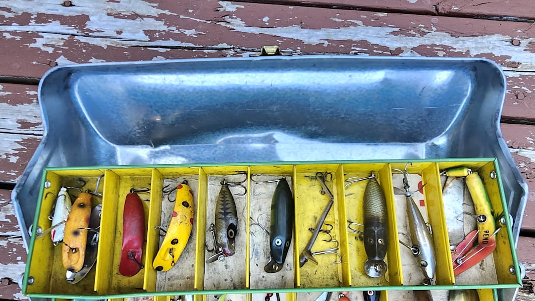 What treasures can be found in your Grampa's old fishing tackle box? An old fishing tackle box like this may produce a cornucopia of valuable antique or rare vintage fishing collectables lures worth a small fortune. Collecting vintage and antique fishing lures is exciting and lucrative while helping to preserve our fishing heritage. What treasures can be found in your Grampa's old fishing tackle box? An old fishing tackle box like this may produce a cornucopia of valuable antique or rare vintage fishing collectables lures worth a small fortune. Collecting vintage and antique fishing lures is exciting and lucrative while helping to preserve our fishing heritage.