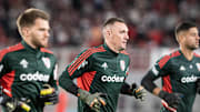 Franco Armani warms-up prior to Liga Profesional 2023 match...