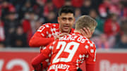 Spielen Nadiem Amiri (l.) und Jonathan Burkardt auch 25/26 gemeinsam für Mainz?