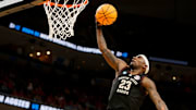 Texas A&M's Tyrece Radford (23) goes for a layup during the first round game between Texas A&M and Nebraska in the 2024 NCAA Tournament at FedExForum in Memphis, Tenn., on Friday, March 22, 2024.