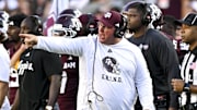 Texas A&M Aggies head coach Mike Elko reacts against the Auburn Tigers during the fourth quarter at Kyle Field. 