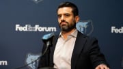 Zach Kleiman, Grizzlies president and general manager of basketball operations, listens during a press conference to introduce the team’s 2024 NBA Draft picks at FedExForum on Friday, June 28, 2024.