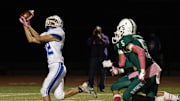 Geneseo/Mt. Morris' Tyler Churchfield catches a pass deep in Avon territory.