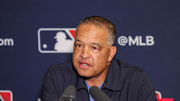 Dec 8, 2025; Orlando, FL, USA; Los Angeles Dodgers manager Dave Roberts speaks with the media during the 2025 MLB Winter Meetings at Signia by Hilton Hotel. Mandatory Credit: Mike Watters-Imagn Images