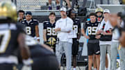Nov 22, 2025; Orlando, Florida, USA; UCF Knights head coach Scott Frost looks on during the second quarter against the Oklahoma State Cowboys at Acrisure Bounce House. Mandatory Credit: Mike Watters-Imagn Images