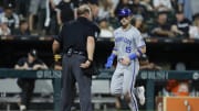 Jul 28, 2024; Chicago, Illinois, USA; Kansas City Royals second baseman Michael Massey (19) scores against the Chicago White Sox during the eight inning at Guaranteed Rate Field. Mandatory Credit: Kamil Krzaczynski-USA TODAY Sports