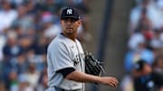 New York Yankees pitcher Carlos Carrasco leaves the game against the Tampa Bay Rays