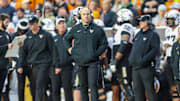 Nov 29, 2025; Knoxville, Tennessee, USA;  Vanderbilt Commodores head coach Clark Lea during the first half against the Tennessee Volunteers at Neyland Stadium. Mandatory Credit: Randy Sartin-Imagn Images