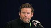 Feb 25, 2025; Indianapolis, IN, USA; Seattle Seahawks general manager John Schneider speaks during the NFL Scouting Combine at the Indiana Convention Center. 