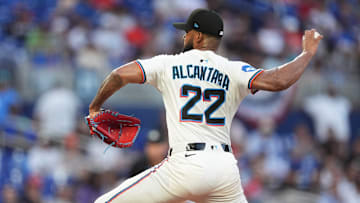 Sandy Alcantara throws a pitch for the Miami Marlins against the New York Mets.