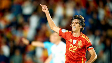 Bryan Gil celebrating his first goal for Spain in midweek