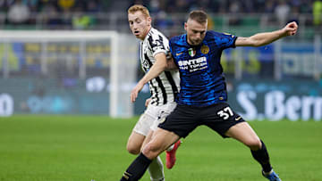 Milan Skriniar in action against Dejan Kulusevski back when the two were playing in Serie A 