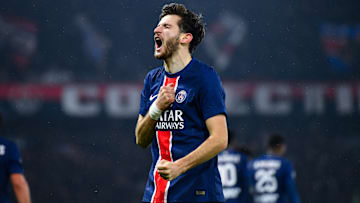 Khvicha Kvaratskhelia celebrating his first PSG goal against Monaco
