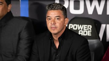 Marcelo Gallardo, Head Coach of River Plate looks on prior...