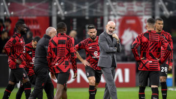Stefano Pioli head coach of AC Milan talks to the players...