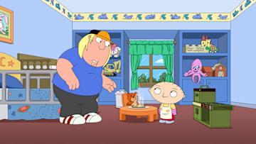 FAMILY GUY: Finding themselves on a press tour for landing a plane while the pilots deal with food poisoning in the bathroom, BRIAN and QUAGMIRE earn very different kinds of fame as new national heroes in the all-new “Dog Is My Co-Pilot” episode of FAMILY GUY airing Sunday, March 23 (9:30-10:00 PM ET/PT) on FOX. FAMILY GUY © 2025 by 20th Television