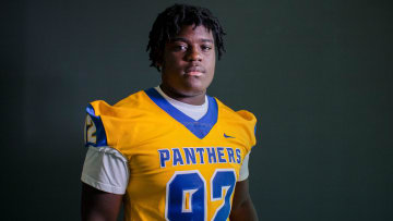 Newberry High School Panthers    defensive tackle Jarquez Carter poses during the high school football media day at the Hotel Indigo in Gainesville, Fla., on Monday, July 18, 2022. (Lawren Simmons/Special to the Sun)