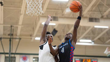 Sierra Canyon’s Bryce James, the son of NBA player LeBron James, jump to block Bartlett’s Bryson Johnson (4) as he goes for a layup during the game between Sierra Canyon and Bartlett High School during Memphis Hoopfest in Eads, Tenn., on Friday, January 3, 2025.