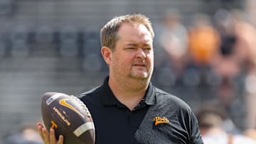 Oct 11, 2025; Knoxville, Tennessee, USA;  Tennessee Volunteers head coach Josh Heupel before the game against the Arkansas Razorbacks at Neyland Stadium. Mandatory Credit: Randy Sartin-Imagn Images