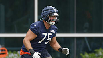 Chicago Bears offensive tackle Ozzy Trapilo. Mandatory Credit: Kamil Krzaczynski-Imagn Images