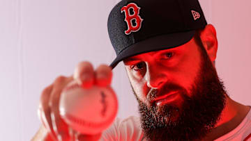 Boston Red Sox pitcher Lucas Giolito (54) participates in media day at JetBlue Park at Fenway South.