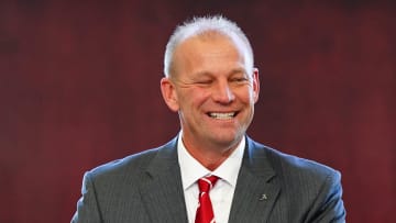 Jan 13, 2024; Tuscaloosa, AL, USA; Kalen DeBoer speaks after being introduced as the University of Alabama new head football coach during a press conference in the North end zone at Bryant-Denny Stadium. Mandatory Credit: John David Mercer-USA TODAY Sports