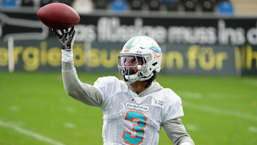 Nov 2, 2023; Frankfurt, Germany; Miami Dolphins wide receiver Robbie Chosen (3) during practice at
