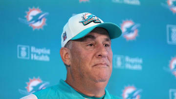 Nov 2, 2023; Frankfurt, Germany; Miami Dolphins defensive coordinator Vic Fangio at press conference