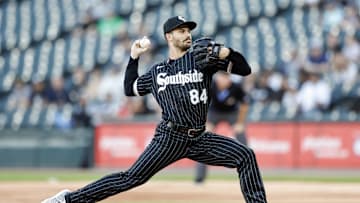 Aug 25, 2023; Chicago, Illinois, USA; Chicago White Sox starting pitcher Dylan Cease (84) delivers a