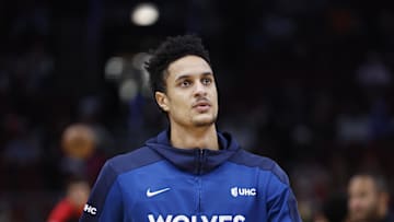 Oct 16, 2024; Chicago, Illinois, USA; Minnesota Timberwolves center Jesse Edwards (14) warms up before a game against the Chicago Bulls at United Center. Mandatory Credit: Kamil Krzaczynski-Imagn Images