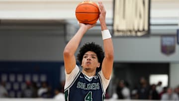 Oakland Soldiers’ Tyran Stokes (4) shoots a free throw during a game at Nike EYBL at the Memphis Sports & Events Center on Saturday, May 17, 2025.